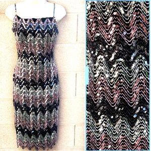 True Vintage 1960’s Pink Black Sequin Dress XS